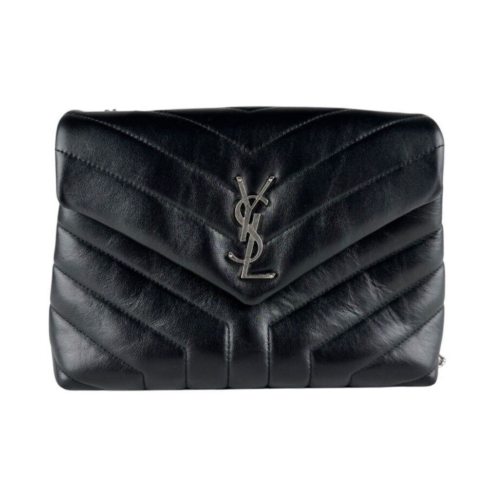 Saint Laurent Lulu Shoulder Bag Leather Black Silver